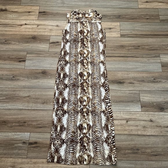 Women's Calvin Klein Maxi Dress SZ 6 Button Front Brown White Snake Print - Picture 10 of 10